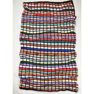 Handmade Crochet Blanket Throw 54x55 Multicolor Striped Boho Afghan Rectangles